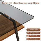 Table basse rectangulaire avec plateau en verre trempé et pieds en métal, table de salon moderne