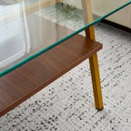 Table basse rectangulaire avec plateau en verre trempé et pieds en métal, table de salon moderne