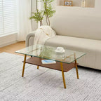 Table basse rectangulaire avec plateau en verre trempé et pieds en métal, table de salon moderne