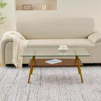 Table basse rectangulaire avec plateau en verre trempé et pieds en métal, table de salon moderne