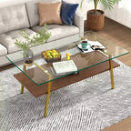Table basse rectangulaire avec plateau en verre trempé et pieds en métal, table de salon moderne