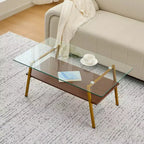 Table basse rectangulaire avec plateau en verre trempé et pieds en métal, table de salon moderne