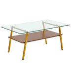 Table basse rectangulaire avec plateau en verre trempé et pieds en métal, table de salon moderne