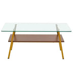 Table basse rectangulaire avec plateau en verre trempé et pieds en métal, table de salon moderne