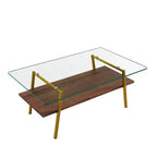 Table basse rectangulaire avec plateau en verre trempé et pieds en métal, table de salon moderne