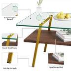 Table basse rectangulaire avec plateau en verre trempé et pieds en métal, table de salon moderne