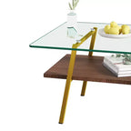 Table basse rectangulaire avec plateau en verre trempé et pieds en métal, table de salon moderne