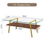 Table basse rectangulaire avec plateau en verre trempé et pieds en métal, table de salon moderne