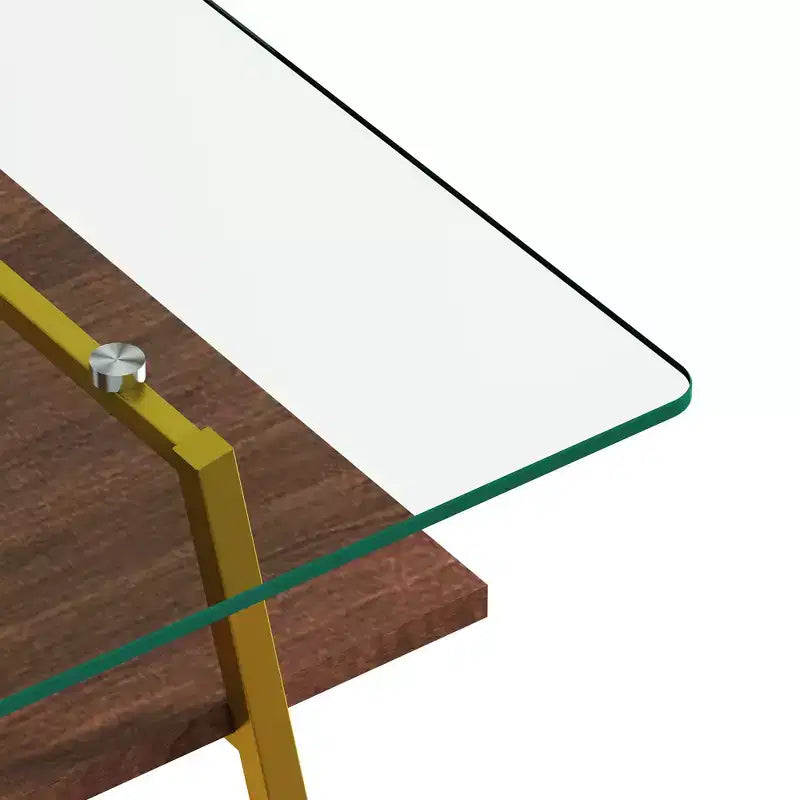 Rectangle Coffee Table with Tempered Glass Top and Metal Legs, Modern Living Room Table