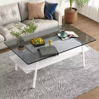 Table basse rectangulaire avec plateau en verre trempé et pieds en métal, table de salon moderne