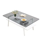 Table basse rectangulaire avec plateau en verre trempé et pieds en métal, table de salon moderne