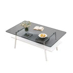 Table basse rectangulaire avec plateau en verre trempé et pieds en métal, table de salon moderne