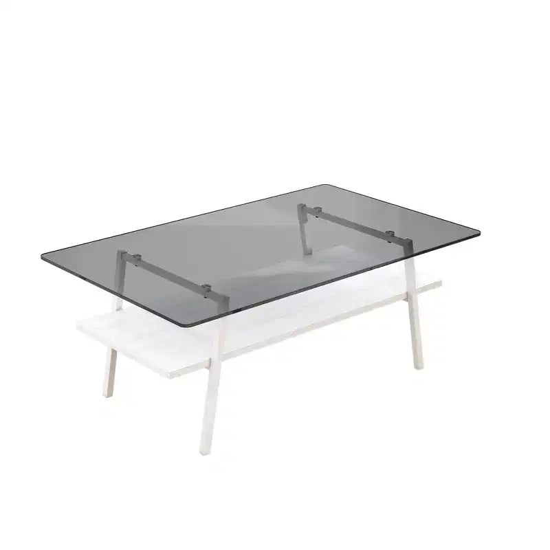 Rectangle Coffee Table with Tempered Glass Top and Metal Legs, Modern Living Room Table