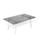 Table basse rectangulaire avec plateau en verre trempé et pieds en métal, table de salon moderne