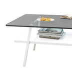 Table basse rectangulaire avec plateau en verre trempé et pieds en métal, table de salon moderne