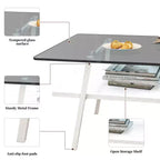 Table basse rectangulaire avec plateau en verre trempé et pieds en métal, table de salon moderne
