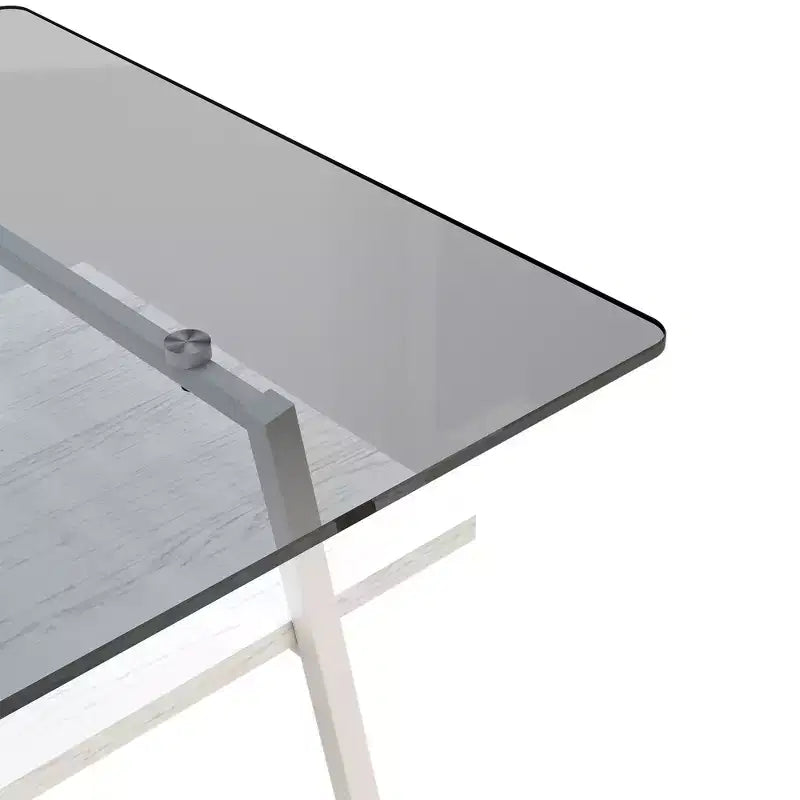 Rectangle Coffee Table with Tempered Glass Top and Metal Legs, Modern Living Room Table