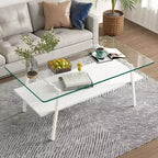 Table basse rectangulaire avec plateau en verre trempé et pieds en métal, table de salon moderne