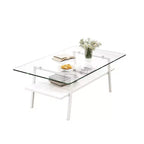 Table basse rectangulaire avec plateau en verre trempé et pieds en métal, table de salon moderne