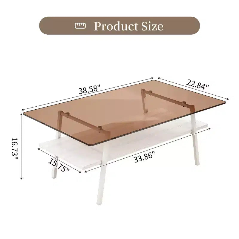 Rectangle Coffee Table with Tempered Glass Top and Metal Legs, Modern Living Room Table