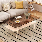 Rectangle Coffee Table with Tempered Glass Top and Metal Legs, Modern Living Room Table