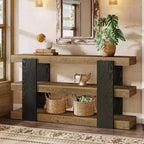 Table console 63, table d'entrée à 3 niveaux avec rangement, table de canapé en bois derrière le canapé pour l'entrée, le salon, le couloir