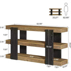Table console 63, table d'entrée à 3 niveaux avec rangement, table de canapé en bois derrière le canapé pour l'entrée, le salon, le couloir