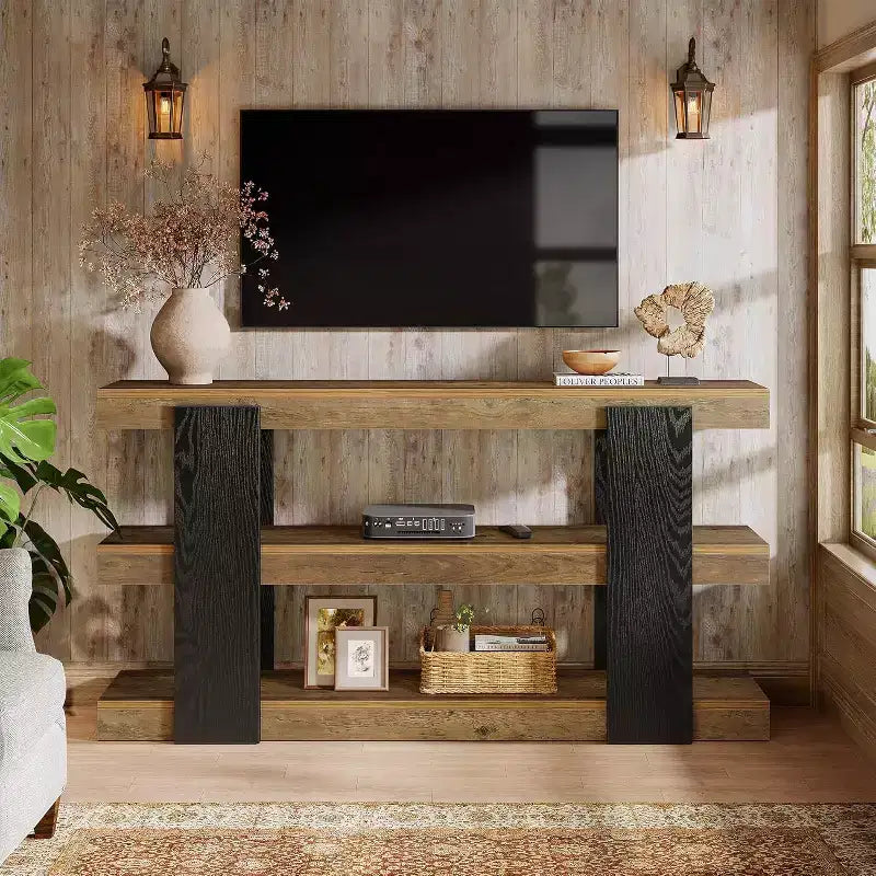 63 Console Table, 3-Tier Entryway Table with Storage, Wood Sofa Table Behind Couch for Entryway, Living Room, Hallway