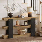 Table console 63, table d'entrée à 3 niveaux avec rangement, table de canapé en bois derrière le canapé pour l'entrée, le salon, le couloir
