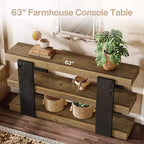 Table console 63, table d'entrée à 3 niveaux avec rangement, table de canapé en bois derrière le canapé pour l'entrée, le salon, le couloir