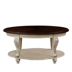 Hostack 42'' oval wood coffee table with 2-Tiers and Open Storage Shelf for Living Room, Beige and Espresso Top