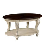 Table basse ovale en bois de 42 po à 2 niveaux avec étagère de rangement ouverte pour salon, plateau beige et expresso
