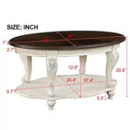 Table basse ovale en bois de 42 po à 2 niveaux avec étagère de rangement ouverte pour salon, plateau beige et expresso
