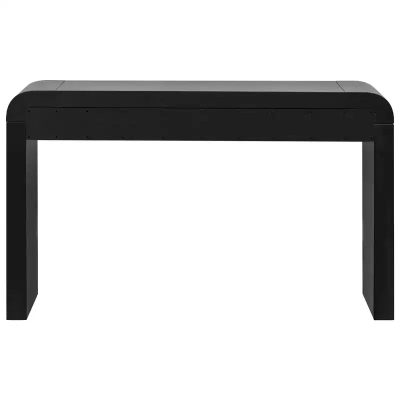 Rustic Console Table with Fluted Drawer Front, Curved Corners and Thick Legs for Hallway and Living Room, Black