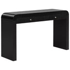 Console rustique avec façade de tiroir cannelée, coins arrondis et pieds épais pour couloir et salon, noir
