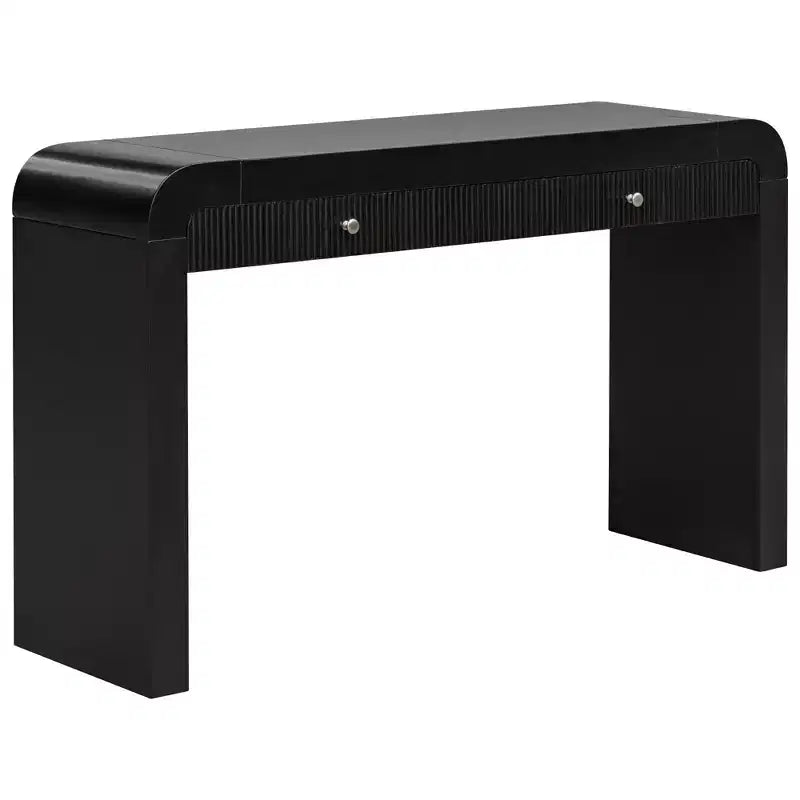 Rustic Console Table with Fluted Drawer Front, Curved Corners and Thick Legs for Hallway and Living Room, Black