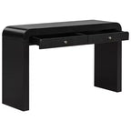 Console rustique avec façade de tiroir cannelée, coins arrondis et pieds épais pour couloir et salon, noir