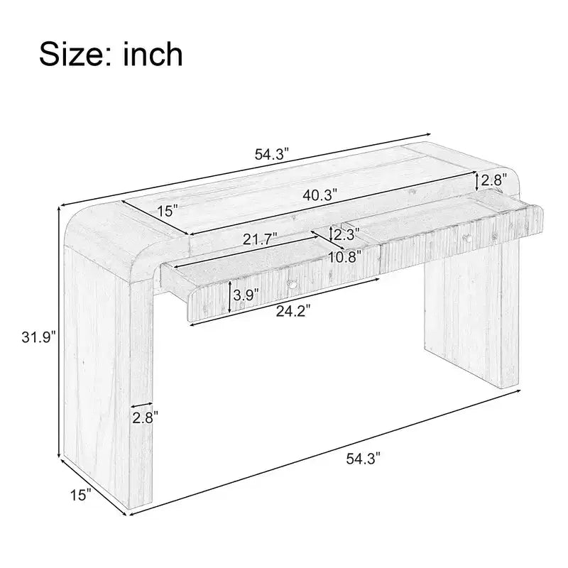 Rustic Console Table with Fluted Drawer Front, Curved Corners and Thick Legs for Hallway and Living Room, Black