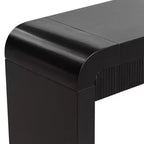 Console rustique avec façade de tiroir cannelée, coins arrondis et pieds épais pour couloir et salon, noir