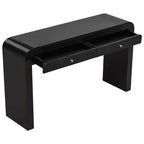 Console rustique avec façade de tiroir cannelée, coins arrondis et pieds épais pour couloir et salon, noir