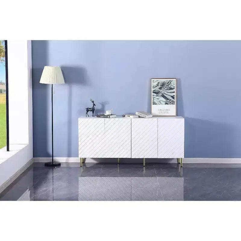 4-Door Storage Cabinet, Wooden MDF Organizer Chest for Home Office, Dining Room, Living Room, Kitchen, Corridor, Versatile Freestanding Cupboard