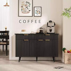 Buffet/Bahut moderne de 47 po, en bois cannelé, avec 3 portes, 2 tiroirs et étagères ajustables, meuble d'appoint pour salle à manger ou salon
