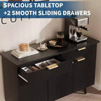 Buffet/Bahut moderne de 47 po, en bois cannelé, avec 3 portes, 2 tiroirs et étagères ajustables, meuble d'appoint pour salle à manger ou salon