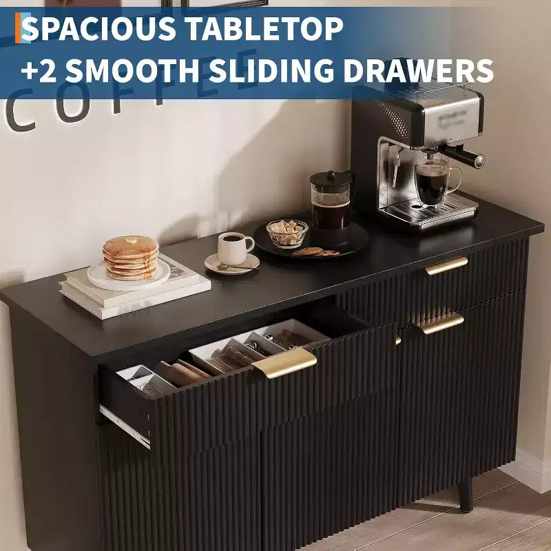 47 Modern Fluted Buffet Cabinet, Sideboard Console Table with 3 Doors 2 Drawers & Adjustable Shelves, Accent Credenza for Dining Living Room