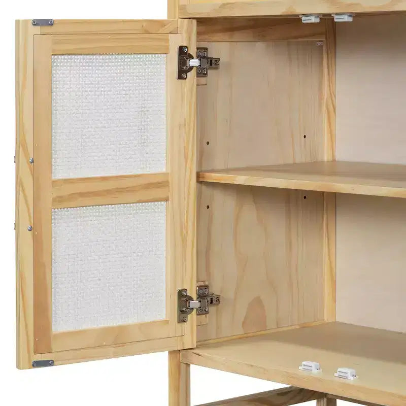 Sideboard Buffet Cabinet with Rattan Doors and Storage for Entryway Dining Room Kitchen Living Room, Natural
