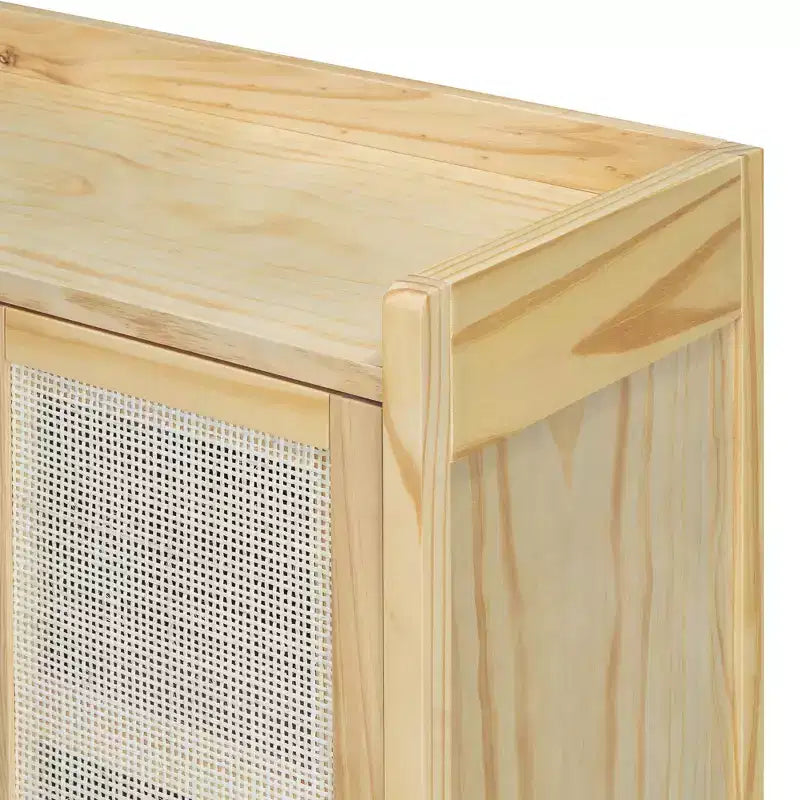 Sideboard Buffet Cabinet with Rattan Doors and Storage for Entryway Dining Room Kitchen Living Room, Natural