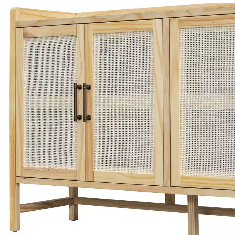 Sideboard Buffet Cabinet with Rattan Doors and Storage for Entryway Dining Room Kitchen Living Room, Natural
