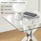 Table d'appoint moderne en verre avec plateau trempé et pieds en métal pour salon