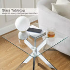 Table d'appoint moderne en verre avec plateau trempé et pieds en métal pour salon
