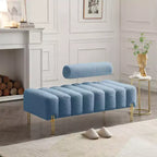 Banc rembourré bleu clair de 53,2 pouces, canapé moderne à 2 places pour chambre à coucher, entrée ou couloir, banc de bout de lit avec assise confortable